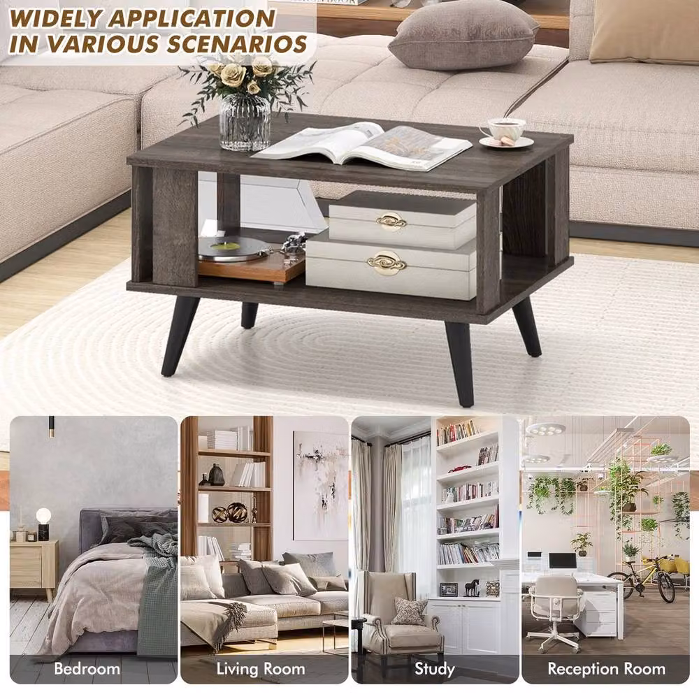 VOGREX Costway Grey 2-Tier Rectangular Wooden Coffee Table – 4