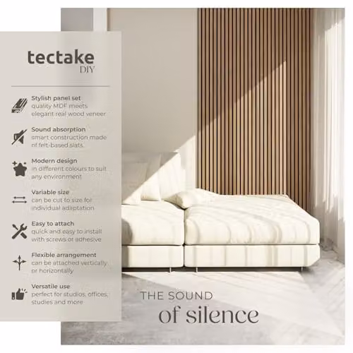 tectake Set of 2 Sound-Absorbing Acoustic Wall Panels with Wood Look and MDF, Brown, W: 120 cm, D: 60 cm, H: 2.1 cm – 2