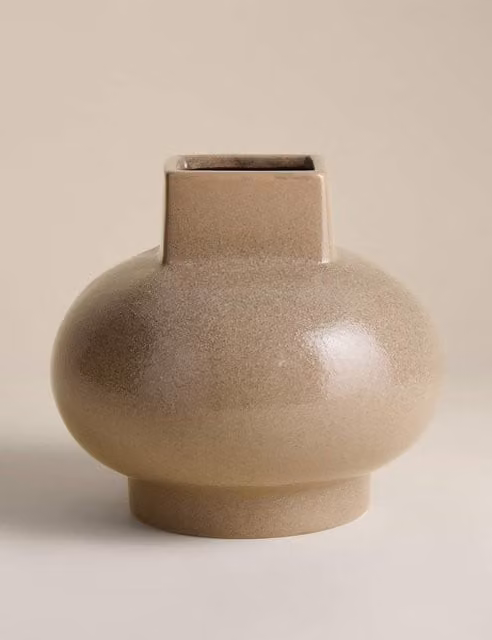 M&S Round Ceramic Tabletop Vase in Multicolour and Beige