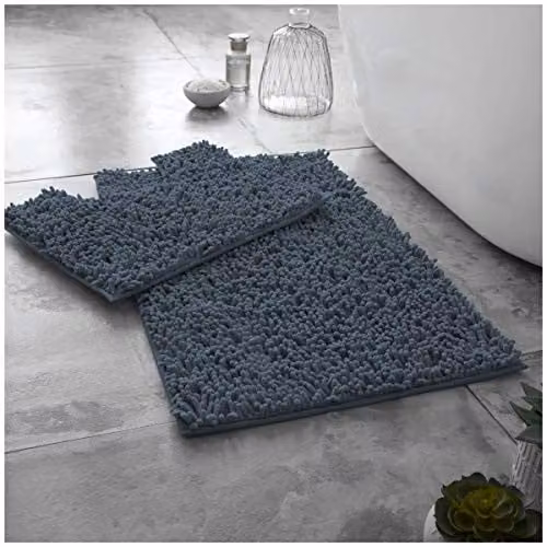 Gaveno Cavailia De Lavish Chenille Bath Mat and WC Pedestal Mat Set, Dark Grey – 1