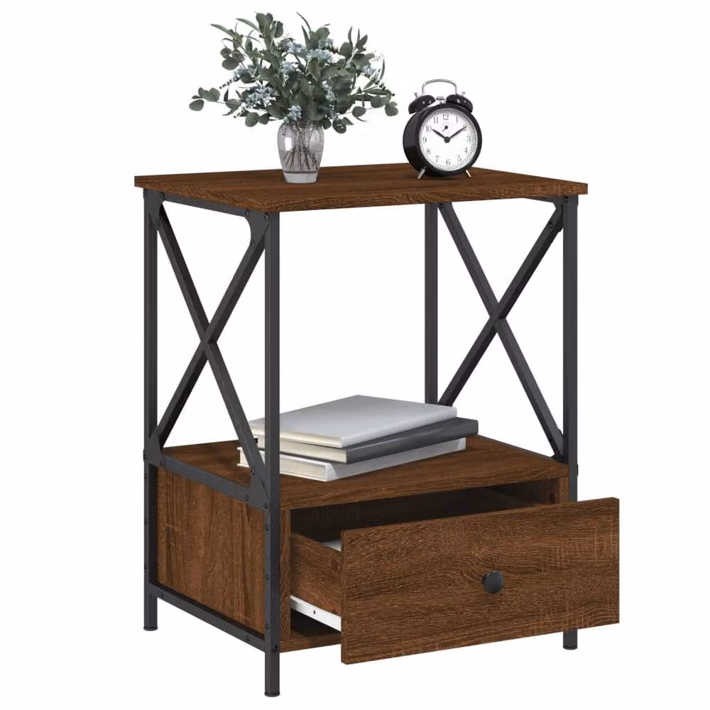 Berkfield Home Set of 2 Durable Bedside Tables in Brown Oak, W/D/H: 50 x 41 x 65 cm – 4