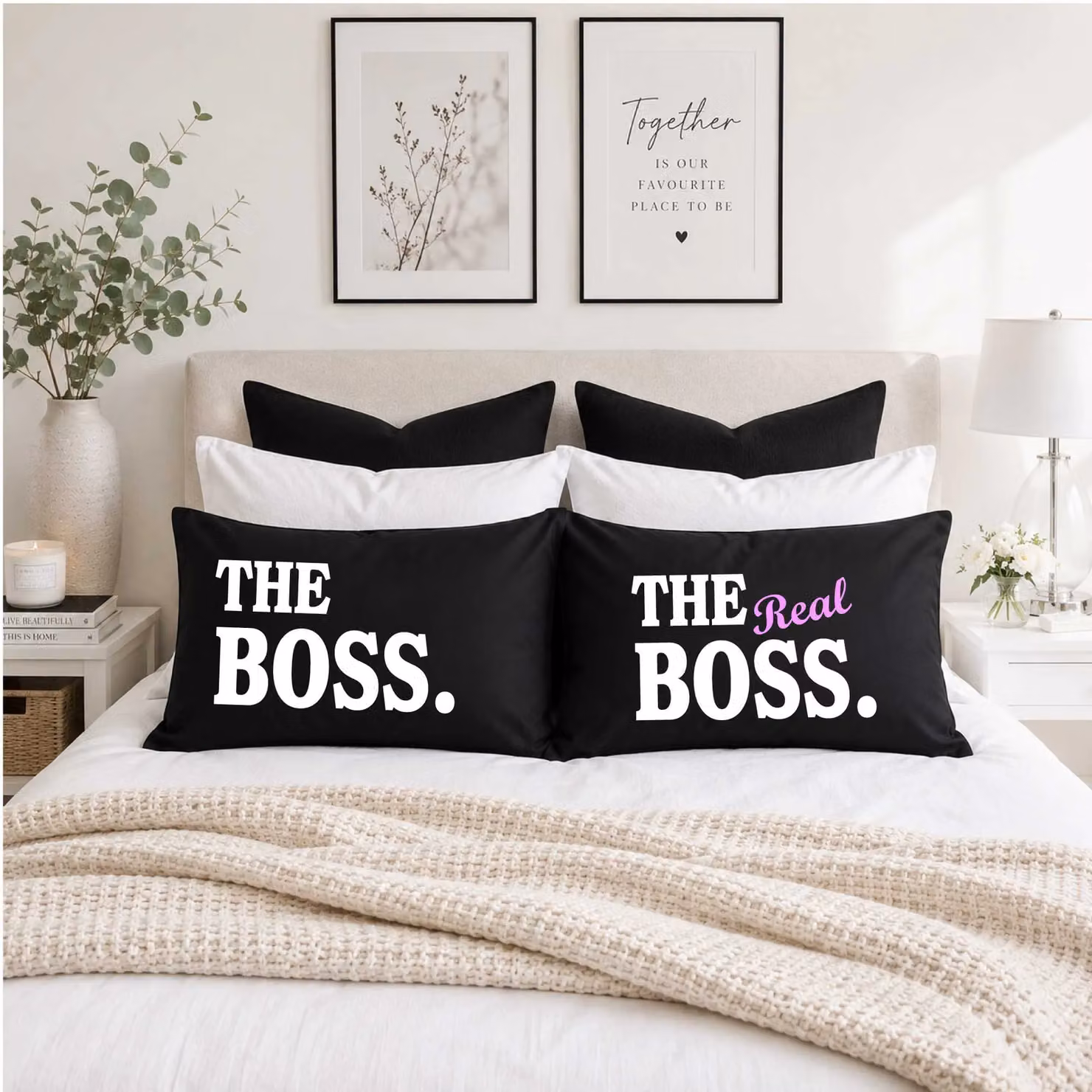 60 Second Makeover The Real Boss Black Cotton Graphic Pillowcases, Pack of 2 – 2