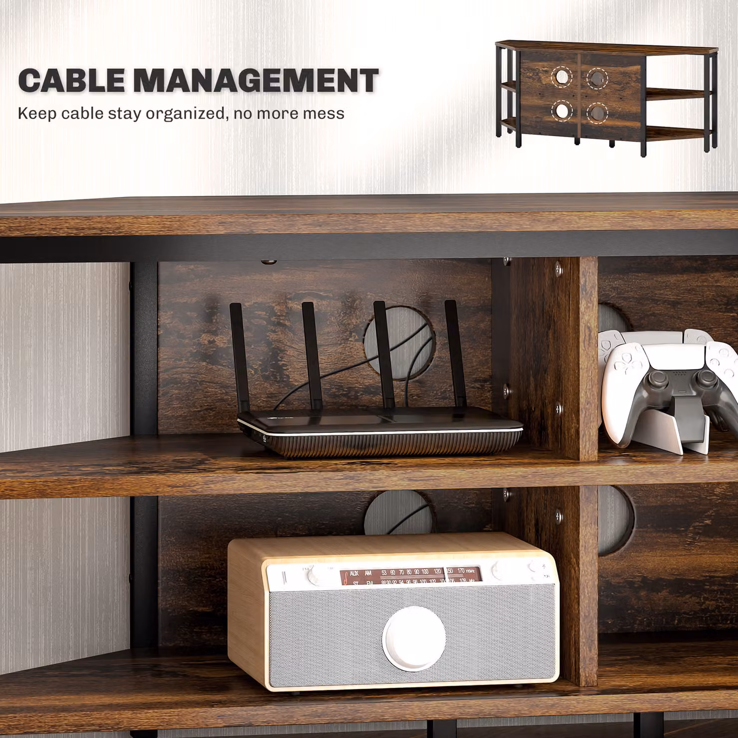 HOMCOM Industrial-Style Corner TV Unit in Black and Brown – 5