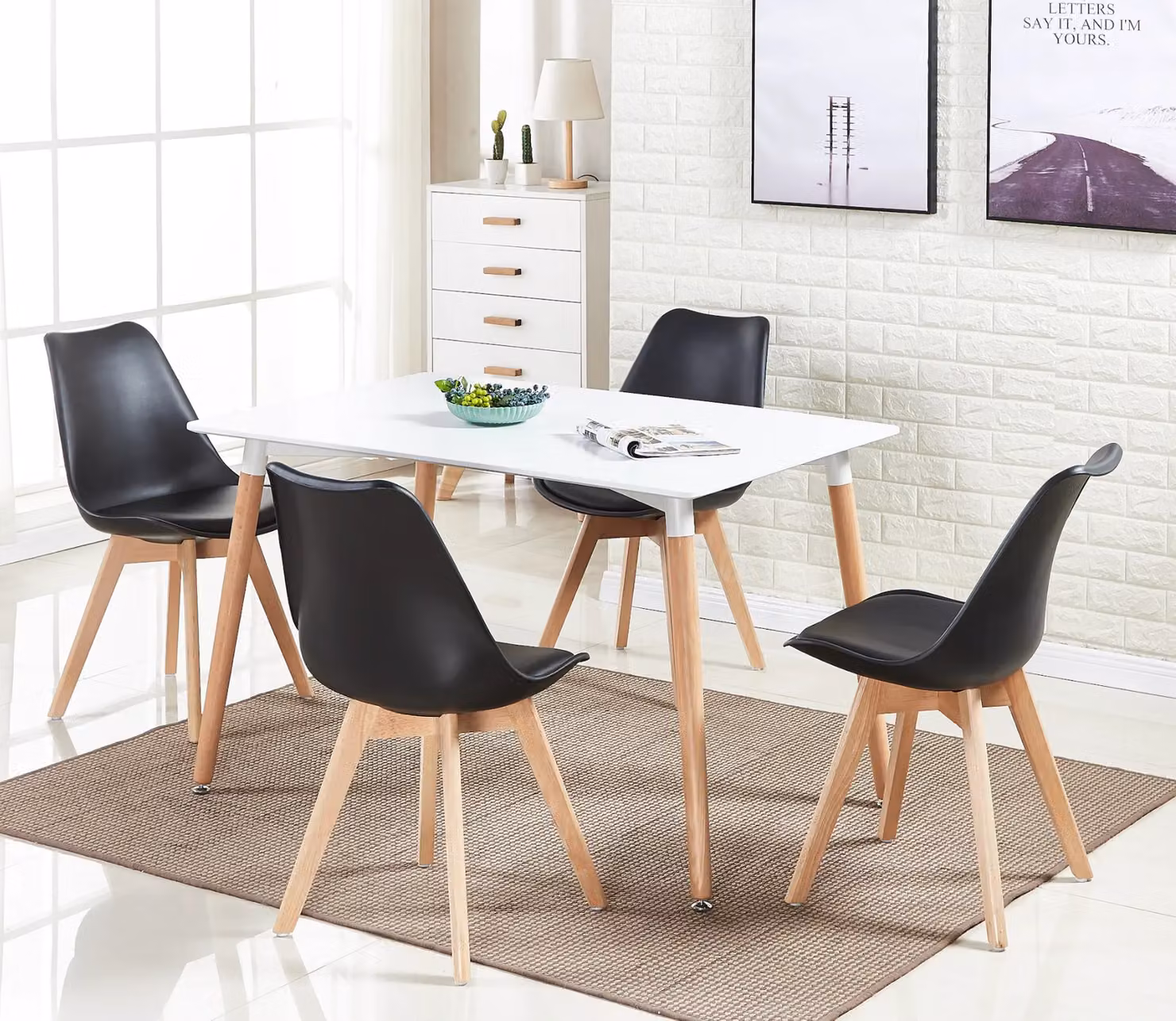 Life Interiors Set of 6 Scandinavian Dining Chairs with Black Synthetic Leather Cushions and Solid Wood Legs – 4