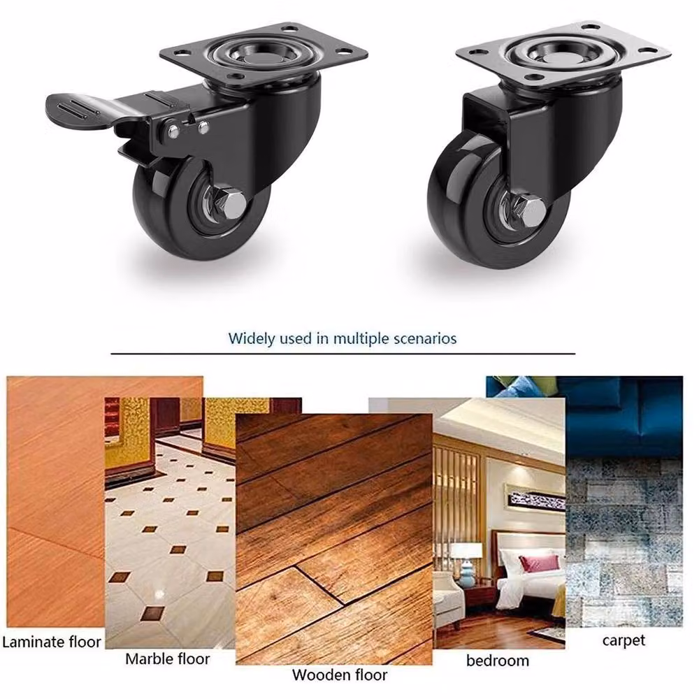 Kelvenix Set of 4 Heavy Duty 50mm PU Swivel Castor Wheels in Black – 3