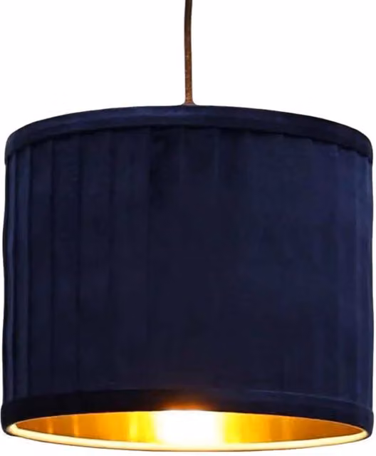 First Choice Lighting Sundance Navy Blue Velvet Pleated Lamp Shade with Gold Inner, Diameter: 25 cm