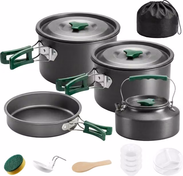 Outsunny Camping Cookware Set for 4-5 People, Grey