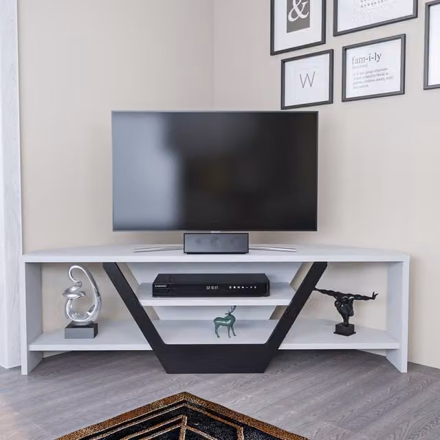 Decorotika Sares Corner TV Unit in Black and White