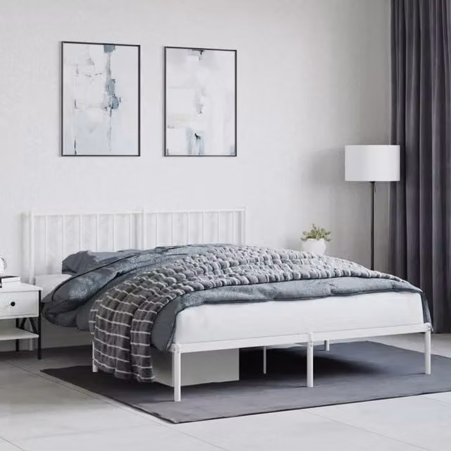 Berkfield Home Metal Bed Frame with Headboard, White, W/D/H: 160 x 200 cm