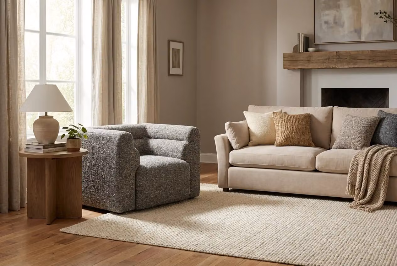 Araco Atelier Bear Armchair in Beige and Grey Bouclé