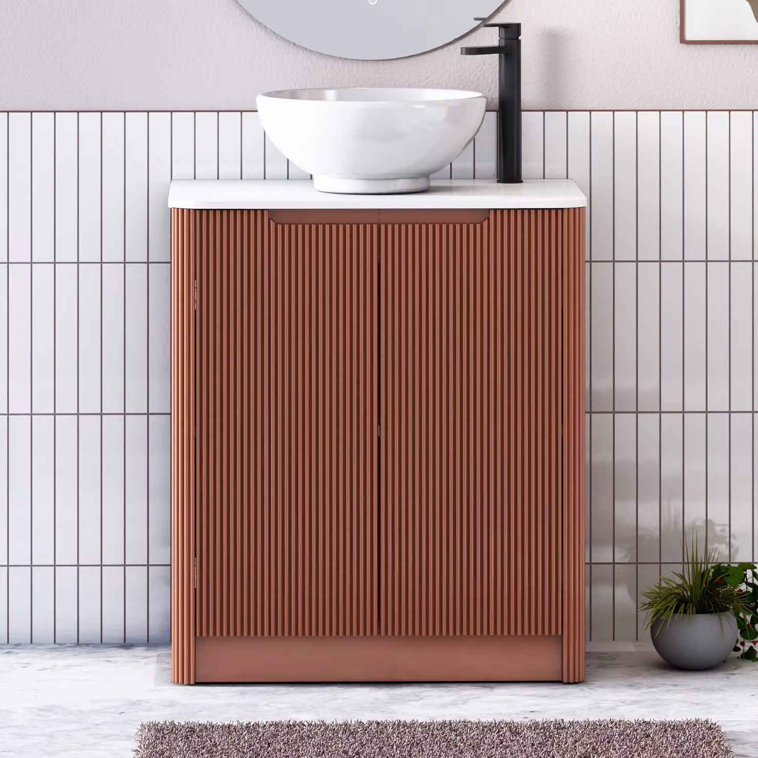 Royal Bathrooms Avenza 800mm Terracotta Clay Floor Standing 2 Door Vanity Unit with White Worktop and Breeze Basin