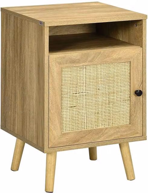 SPETLEK Rattan Nightstand Bedside Table with Cabinet and Shelf in Natural Sand – 1