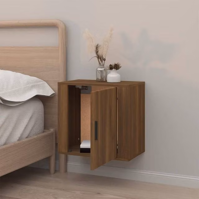 Berkfield Home Elegant Wall-mounted Bedside Cabinet in Brown Oak, W: 50 cm, D: 30 cm, H: 47 cm – 1