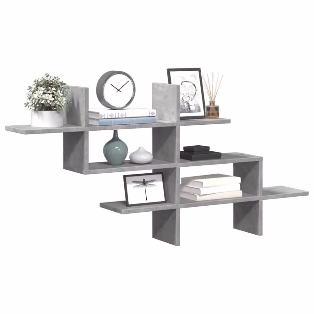 Berkfield Home Wall Mounted Shelf in Concrete Grey, W: 124.5 cm, D: 18 cm, H: 60.5 cm – 2