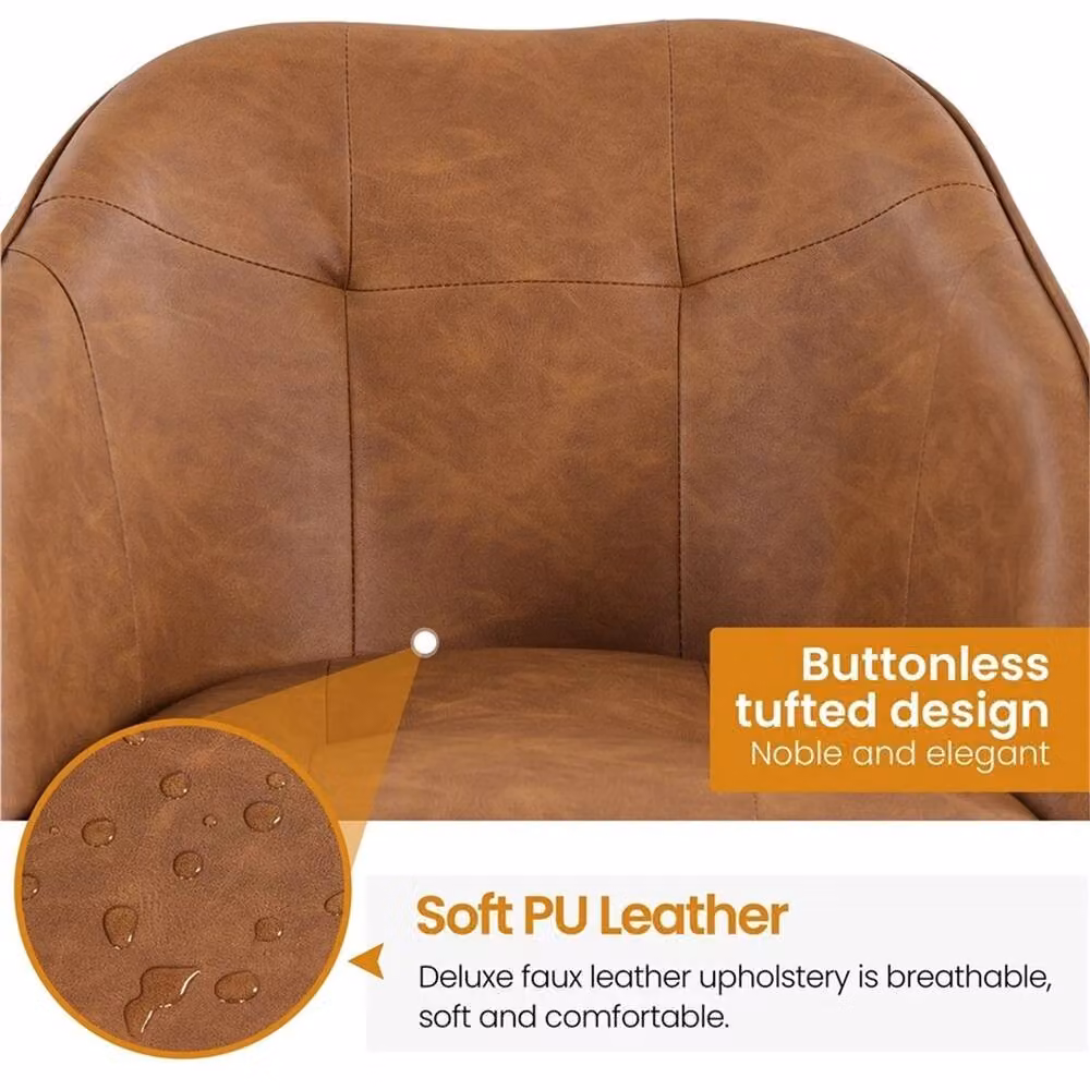 Kelvenix Retro Brown Synthetic Leather Swivel Task Chair for Home Office and Makeup Vanity – 4