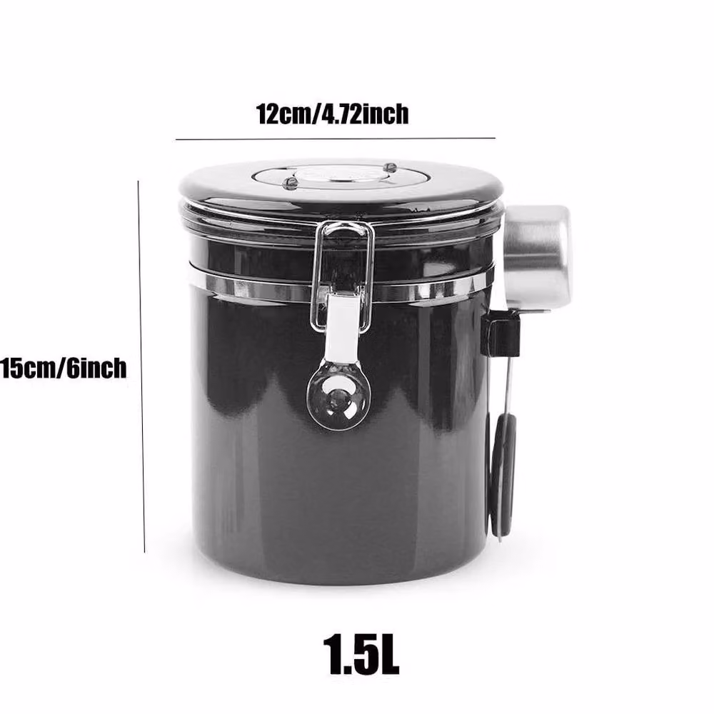 KORVIXA Black Stainless Steel Airtight Vacuum Coffee Canister with Leakproof Seal – 2
