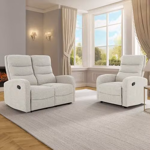 Dorel Home Furnishings Rena Manual Lever Relax Recliner in Beige Fabric with Natural Linen Look – 2
