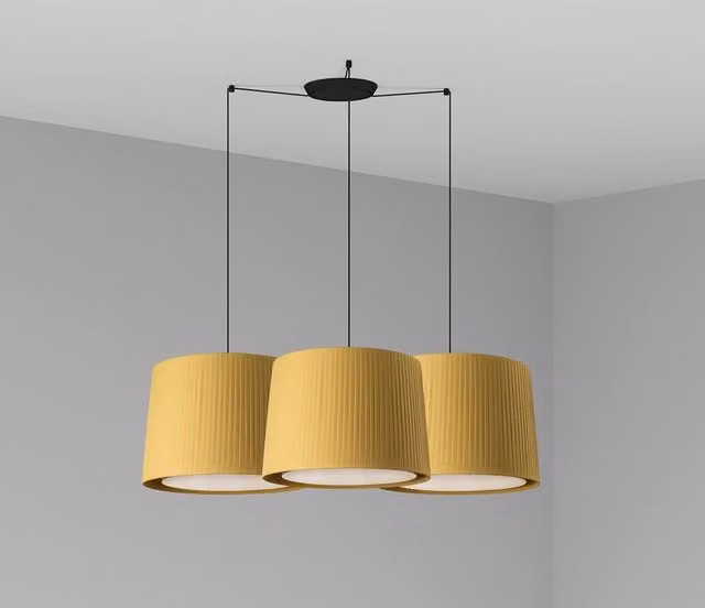 Faro Lighting Samba Triple Cylindrical Cluster Pendant Light in Yellow with E27 Fabric Shades