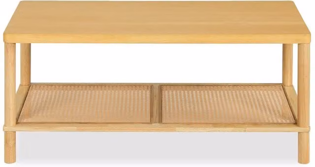 Costway Boho Rectangular Coffee Table in Brown Rubberwood and Rattan – 1