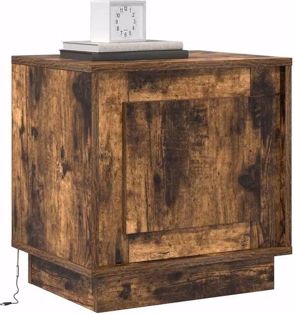 Berkfield Home Beautiful Bedside Cabinets with Integrated LED Lights, Set of 2, Smoked Oak, Brown, W: 44 in, D: 34 in