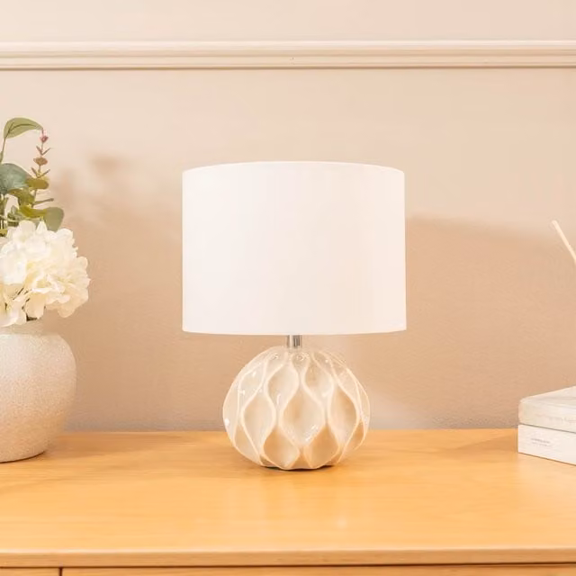 ValueLights Luca Ceramic Table Lamps, Set of 2, Beige and Brown