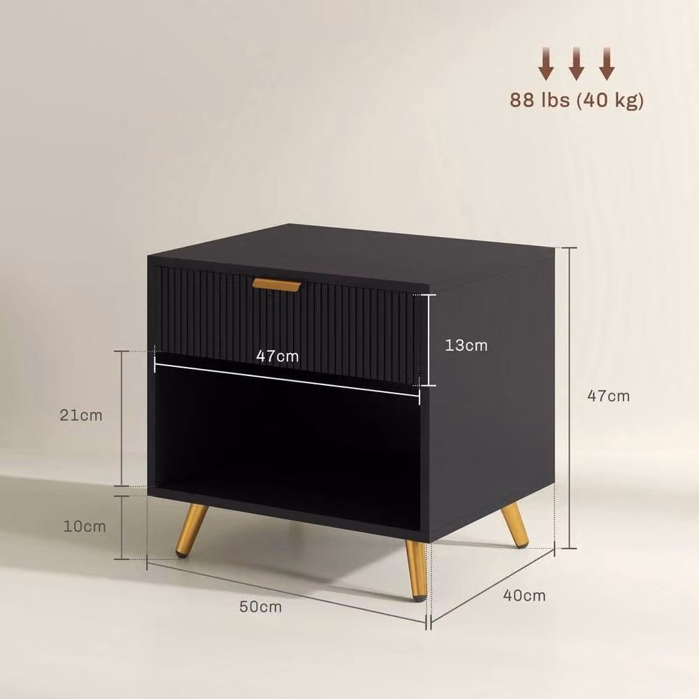 FORGEVIO Small Black Modern Table with Drawer and Open Compartment – 2