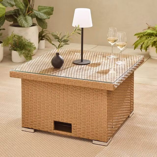 FurnitureboxUK Orlando Rattan Rising Garden Coffee Dining Table in Beige