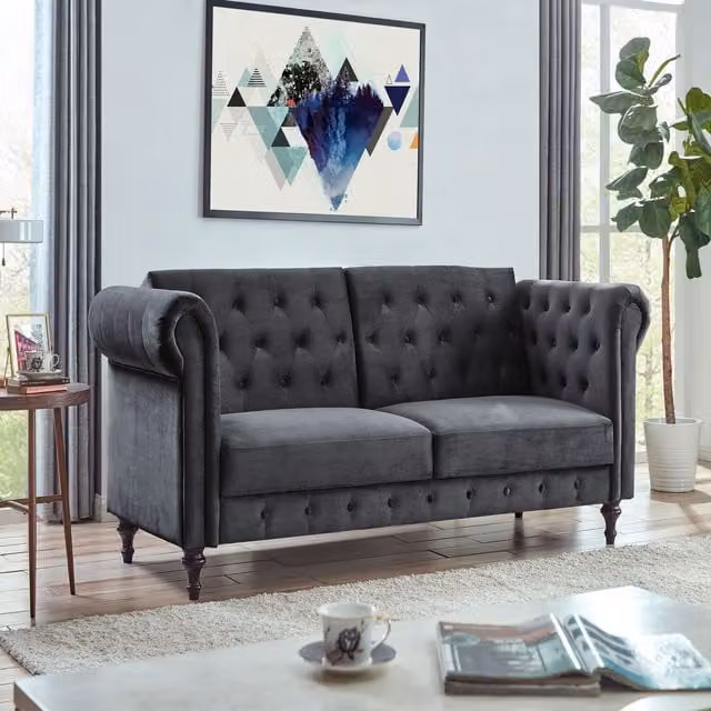 Colin 3 Seater Chesterfield Design Velvet Fabric Sofa Bed in Grey