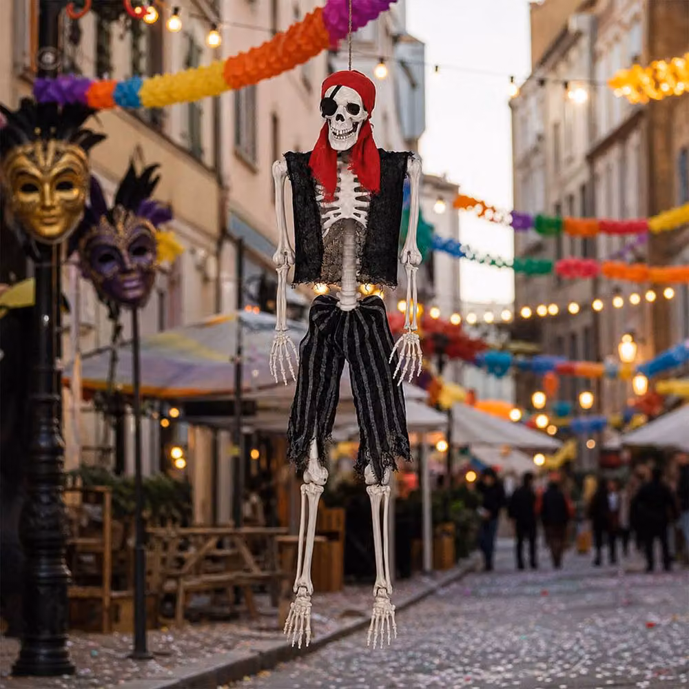 Yezi Life Size Pirate Skeleton Halloween Decor, White, Height: 166 cm – 2