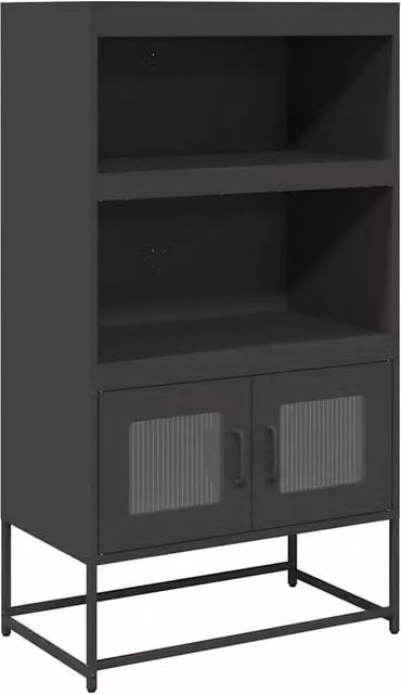 Berkfield Home Black Steel Highboard with Glass Doors, W/D/H: 68 x 39 x 123 cm