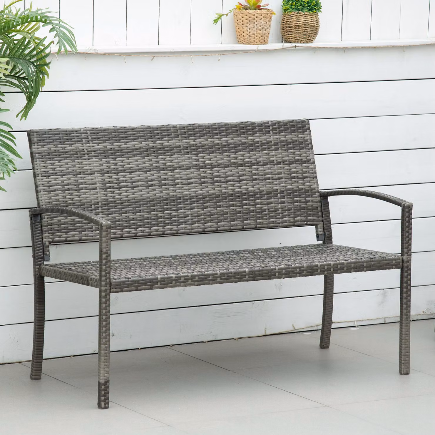 Outsunny 2 Seater Rattan Garden Bench in Grey – 2