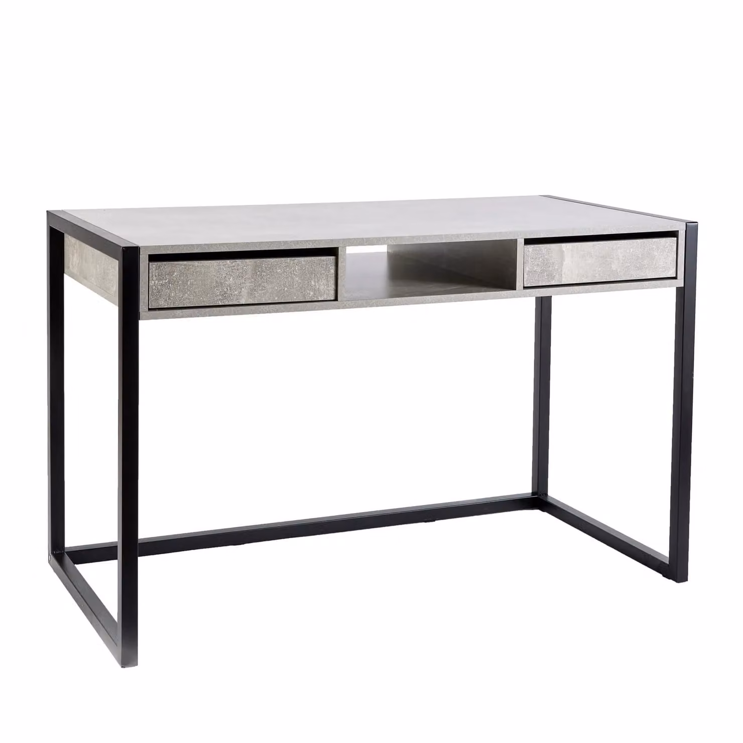 Home Source Modern Grey Computer Desk with Single Pedestal and Metal Sled Base – 2