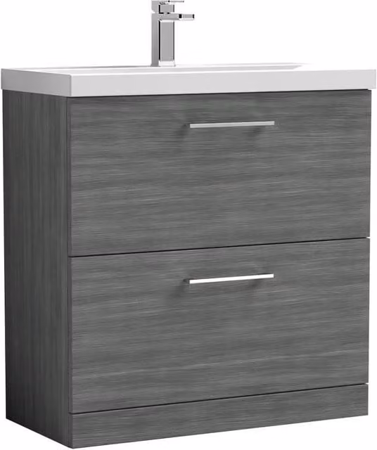 Balterley Modern Bathroom Floor Vanity Unit with 2 Soft Close Drawers, Anthracite Grey, Width: 80 cm