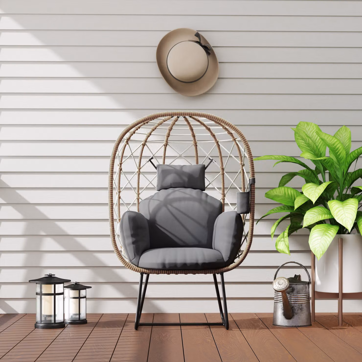 Outsunny Brown Rattan Egg Chair with Thickened Cushion, Headrest and Cup Holder for Garden, Patio or Balcony – 7