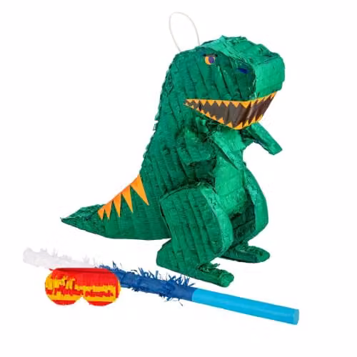 Fax Potato Rex the Dinosaur Pinata Set with Blue Buster Stick and Blindfold, W40 x D13 x H55 cm