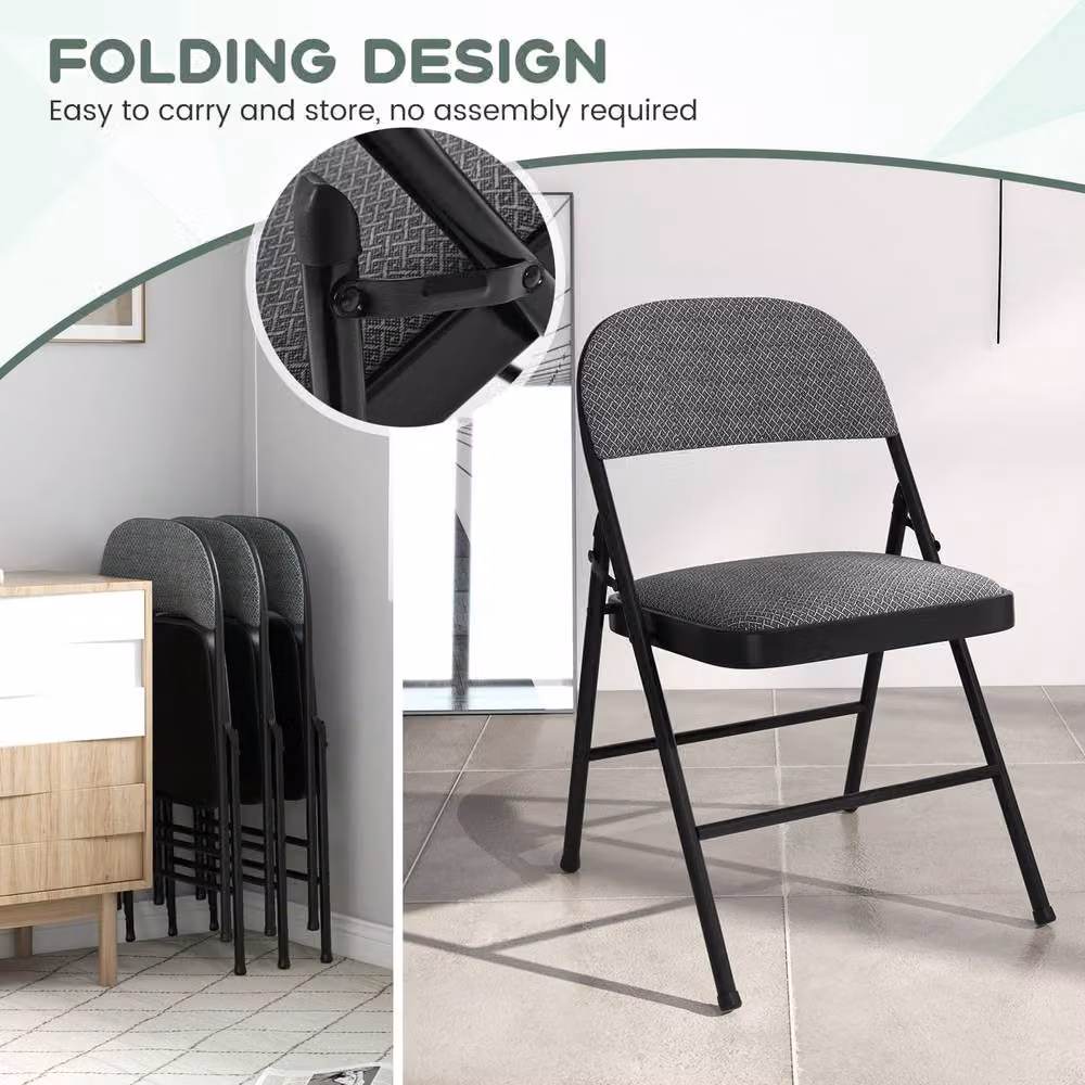 Costway Set of 6 Folding Fabric Padded Chairs with Sponge Seat and Backrest in Grey – 3