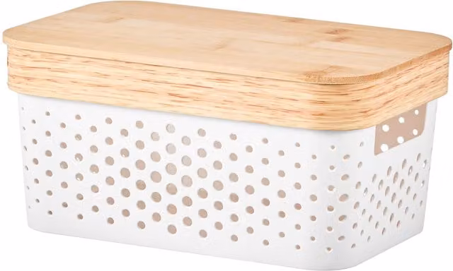Eden & Willow White Mesh Storage Basket with Bamboo Lid and Handles, 4.5L
