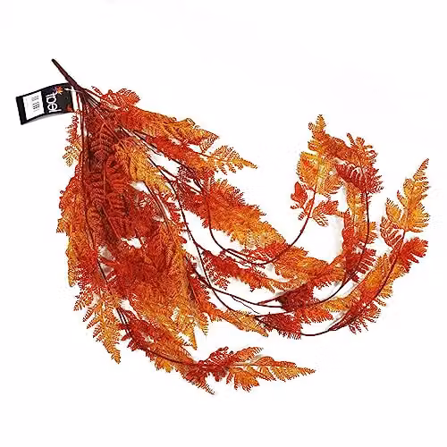 Leaf Design UK Artificial Hanging Maidenhair Fern Plant in Autumn Orange, 100 cm – 1