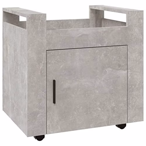 vidaXL Desk Trolley in Grey MDF with Castors, W/D/H: 60 x 45 x 60 cm