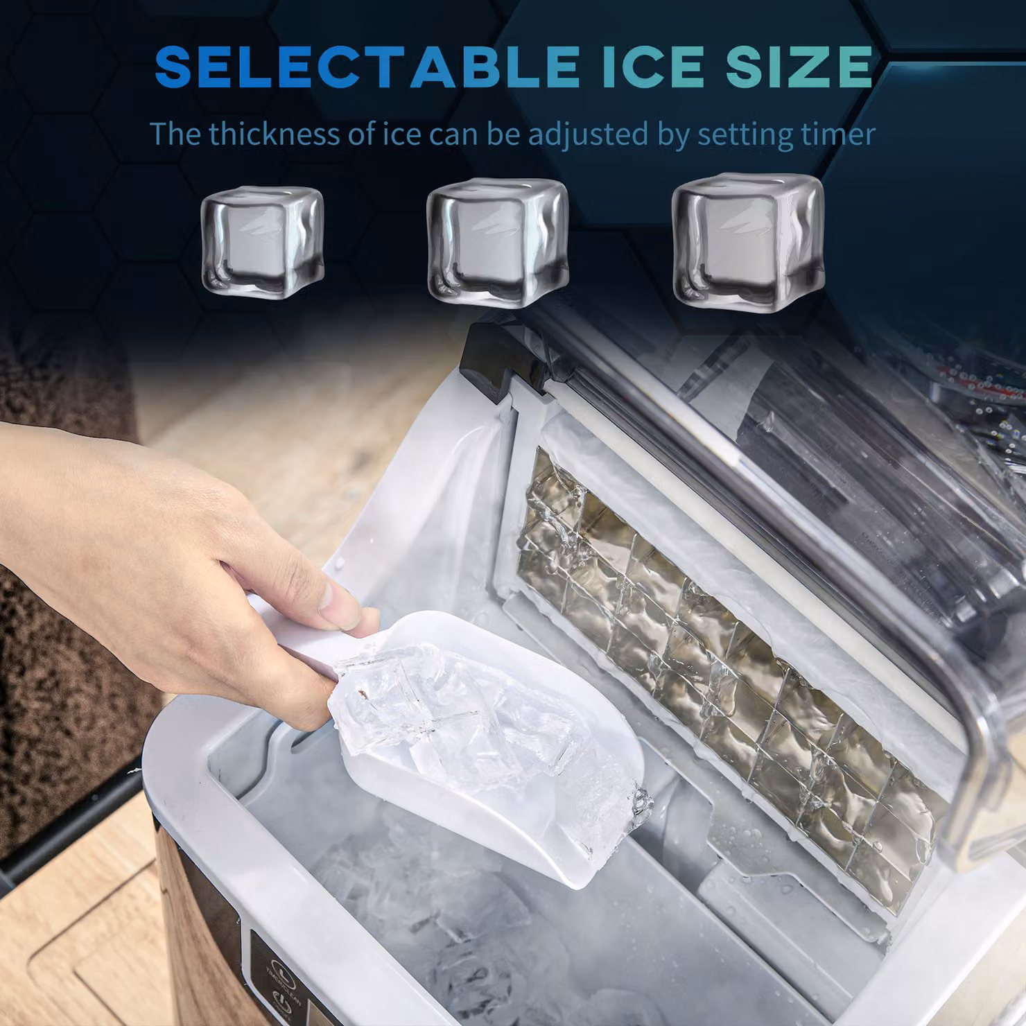 HOMCOM Stainless Steel Countertop Ice Maker Machine in Silver, 3.2 l Capacity, Produces 20 kg per 24 Hours – 7