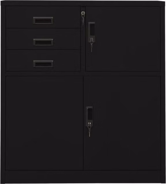 Berkfield Home Office Steel Cabinet in Black, W/D/H: 90 x 40 x 102 cm – 1