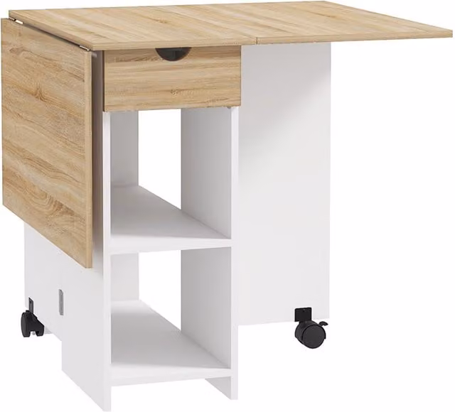 HOMCOM Folding Drop Leaf Dining Table with Drawer and Storage Shelves in White – 1