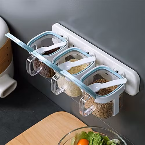 JINGYAN 3-Piece Wall-Mounted Spice Shaker Set in Blue – 3
