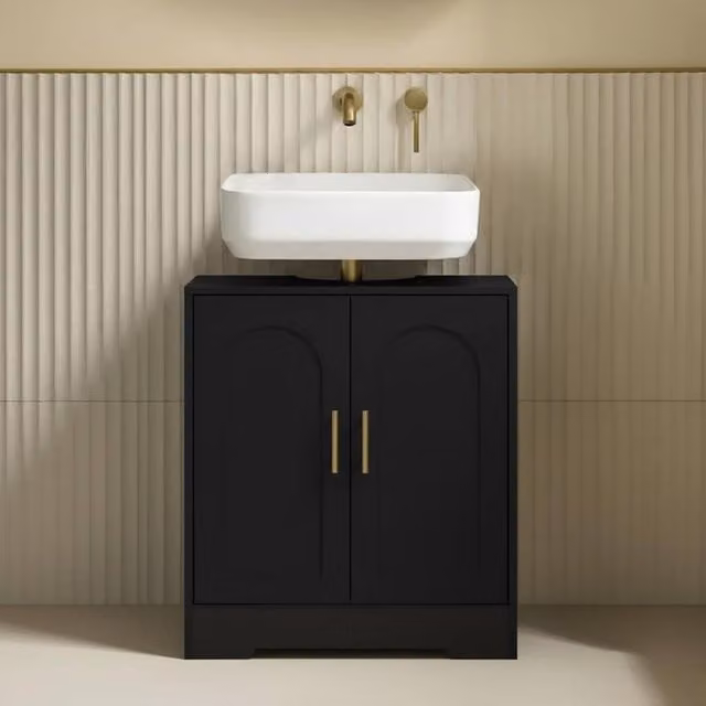 OHS Arch Undersink Bathroom Cabinet in Black MDF with Hinged Doors – 1