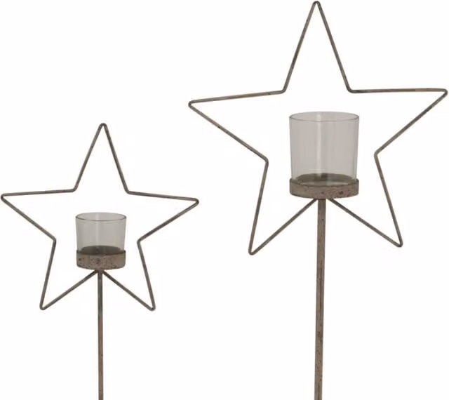 KDMK Natural Rustic Star Votive Holder with Glass and Wood Stand, Brown