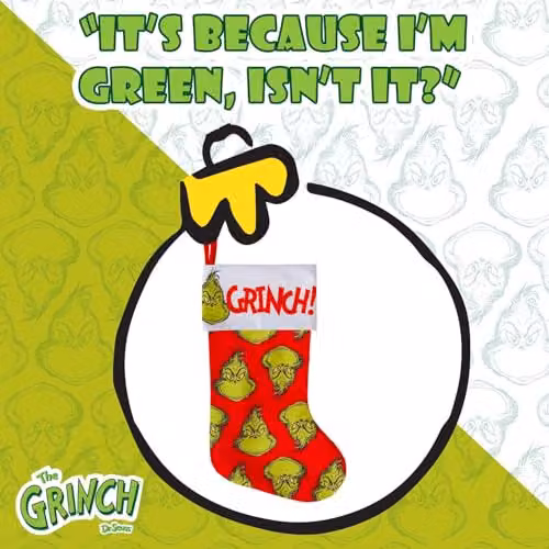 VFM e-Store Grinch Christmas Stocking in Red, White and Multicolour, H 40 cm x W 26 cm x D 26 cm – 5