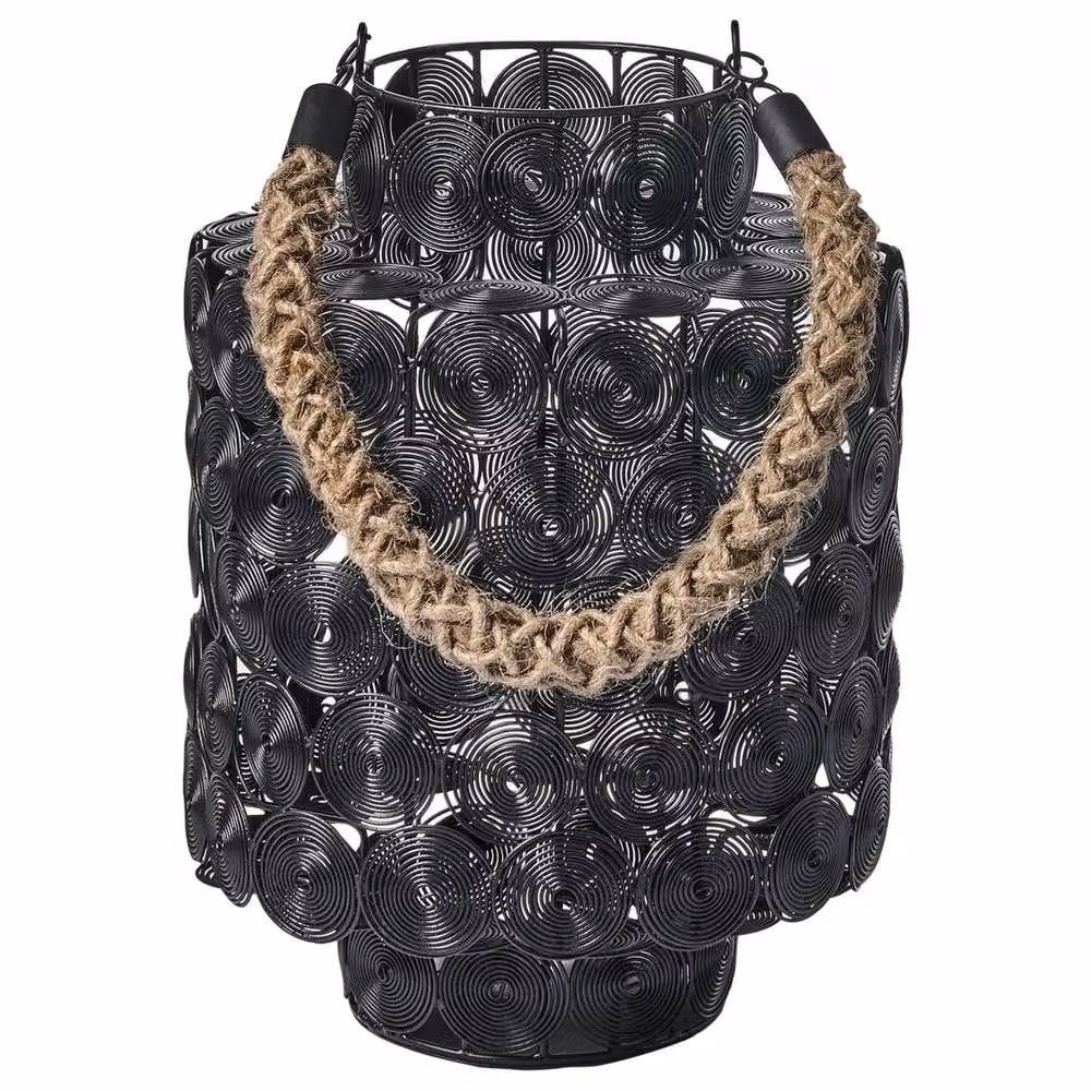 Wyld and Coco Black Metal Lantern with Jute Handle, Height: 35 cm – 3