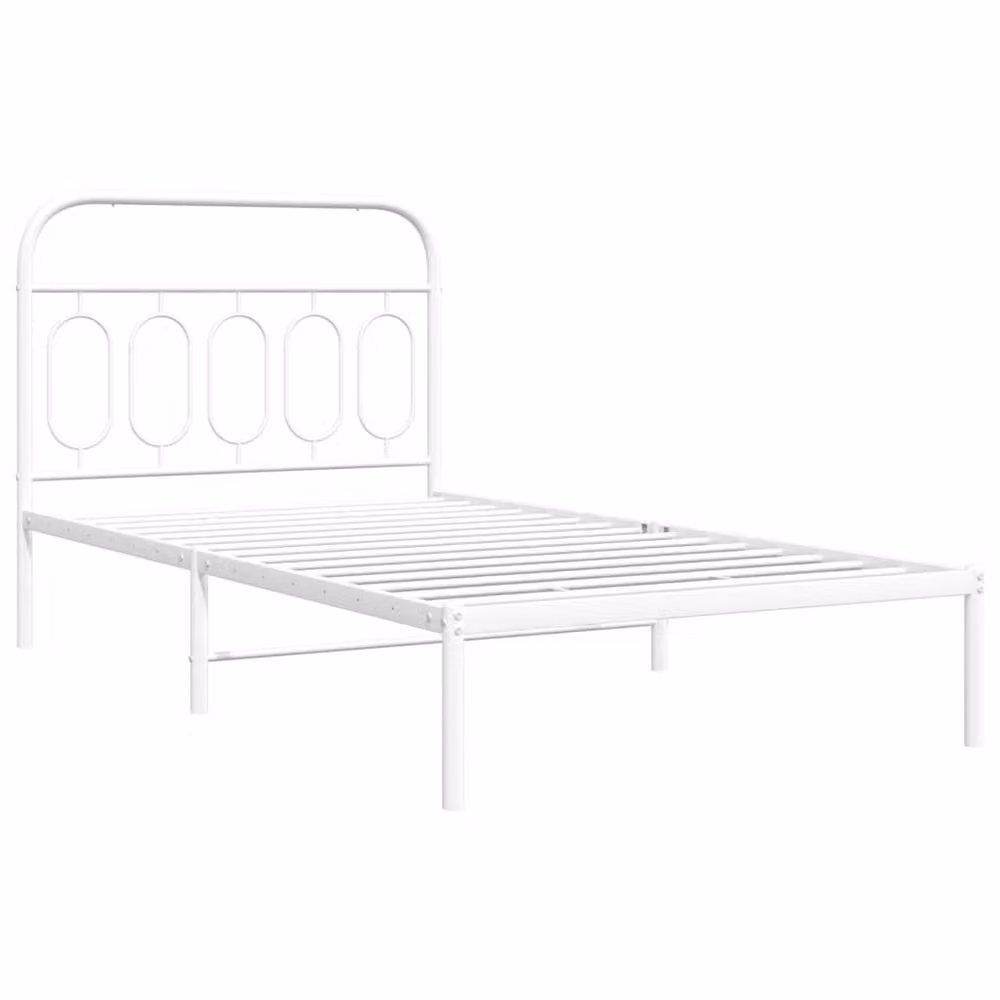 Berkfield Home Metal Bed Frame with Headboard in White, W: 107 cm, L: 203 cm – 3