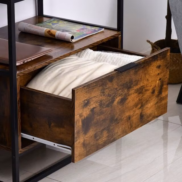 HOMCOM Industrial Style Side Table with Drawer in Brown and Black