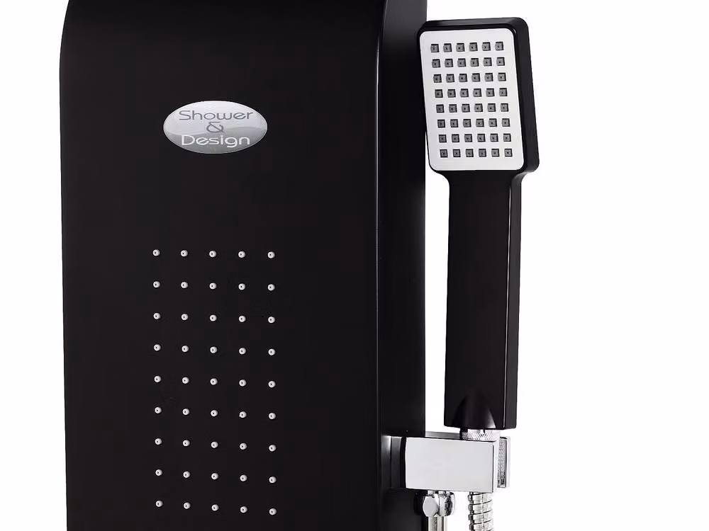 KOURBEA Hydromassage Shower Column with Overhead and Hand Shower in Matt Black, W: 20 cm, H: 132 cm – 5